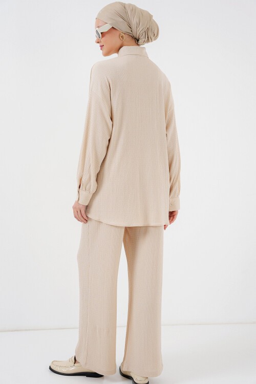 Merterium Kadın Örme Tesettür Alt Üst Takım 6711 - Krem
