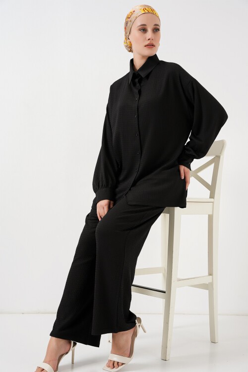 Merterium Kadın Örme Tesettür Alt Üst Takım 6711 - Siyah