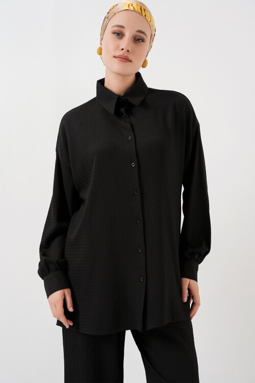 Merterium Kadın Örme Tesettür Alt Üst Takım 6711 - Siyah