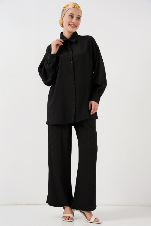 Merterium Kadın Örme Tesettür Alt Üst Takım 6711 - Siyah