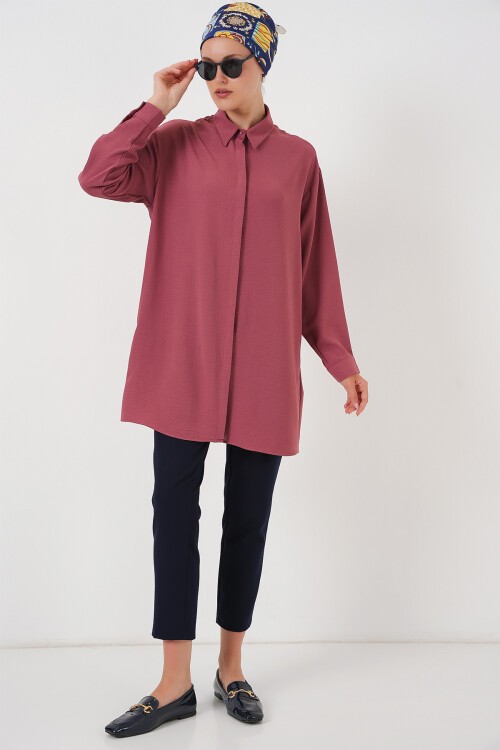 Merterium Kadın Uzun Gömlek Tunik 5945 - Gül Kurusu