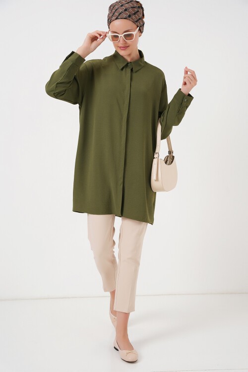 Merterium Kadın Uzun Gömlek Tunik 5945 - Haki