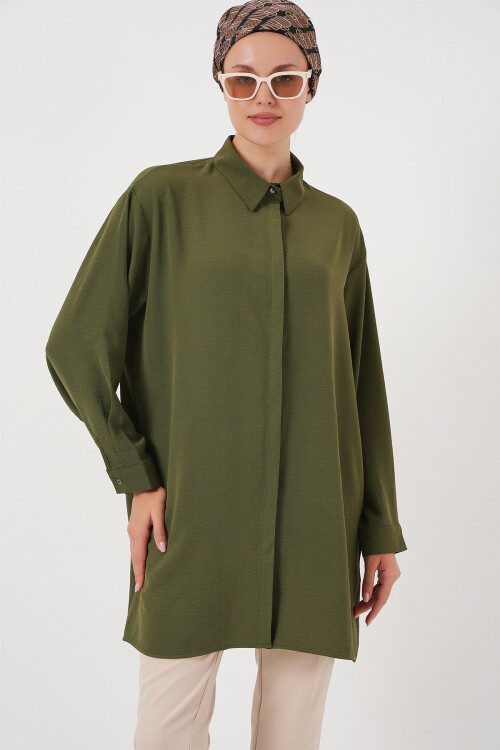 Merterium Kadın Uzun Gömlek Tunik 5945 - Haki