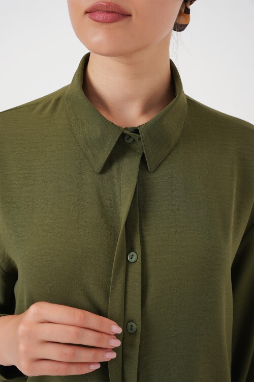 Merterium Kadın Uzun Gömlek Tunik 5945 - Haki