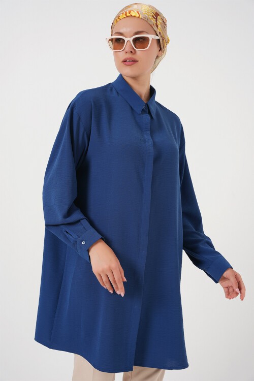 Merterium Kadın Uzun Gömlek Tunik 5945 - İndigo