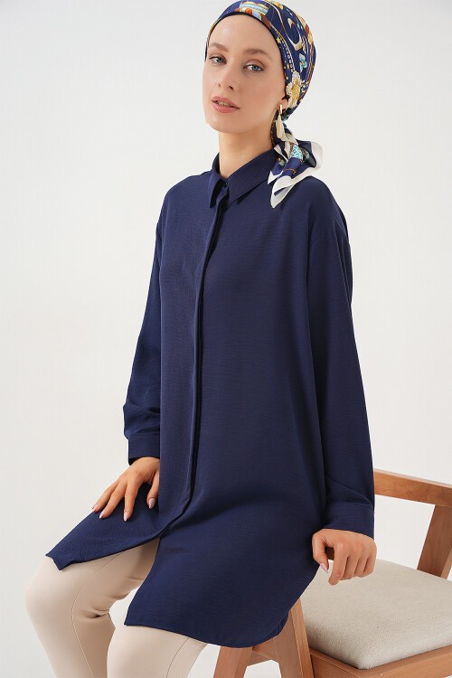 Merterium Kadın Uzun Gömlek Tunik 5945 - Lacivert