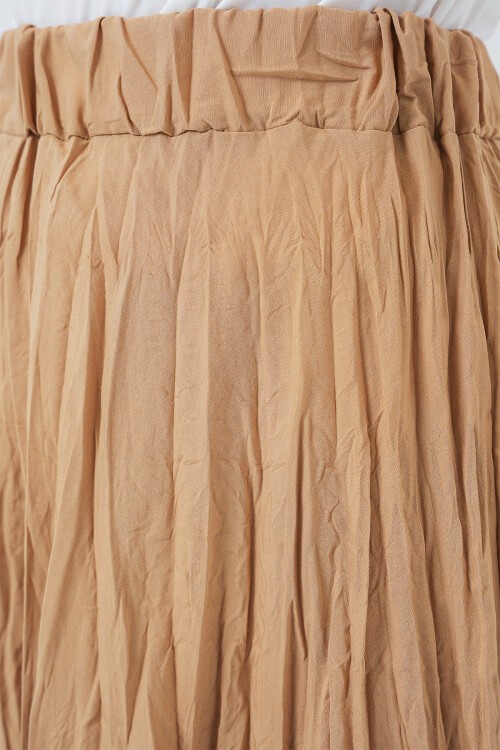 Merterium Kadın Uzun Kırışık Etek 8042 - Bisküvi