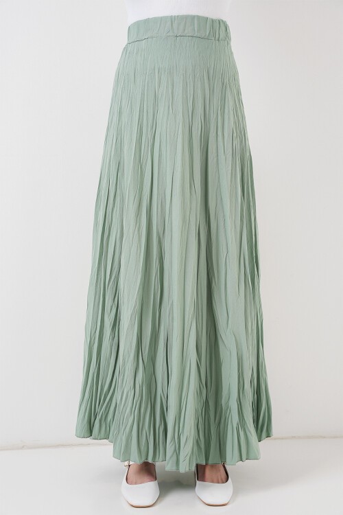 Merterium Kadın Uzun Kırışık Etek 8042 - Çağla