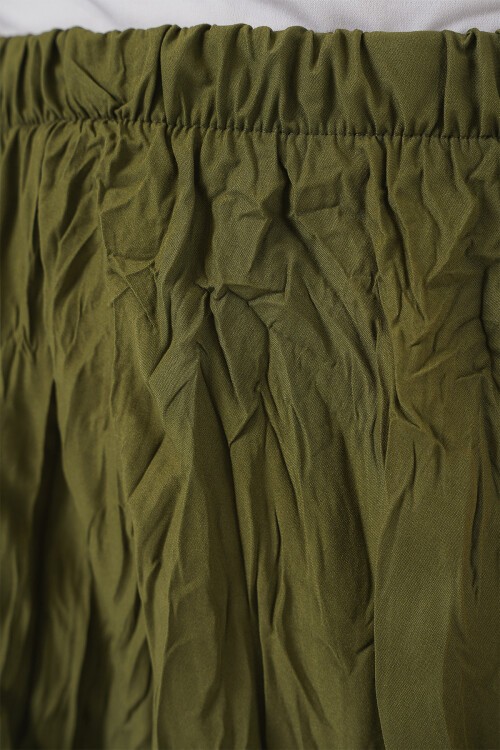 Merterium Kadın Uzun Kırışık Etek 8042 - Haki