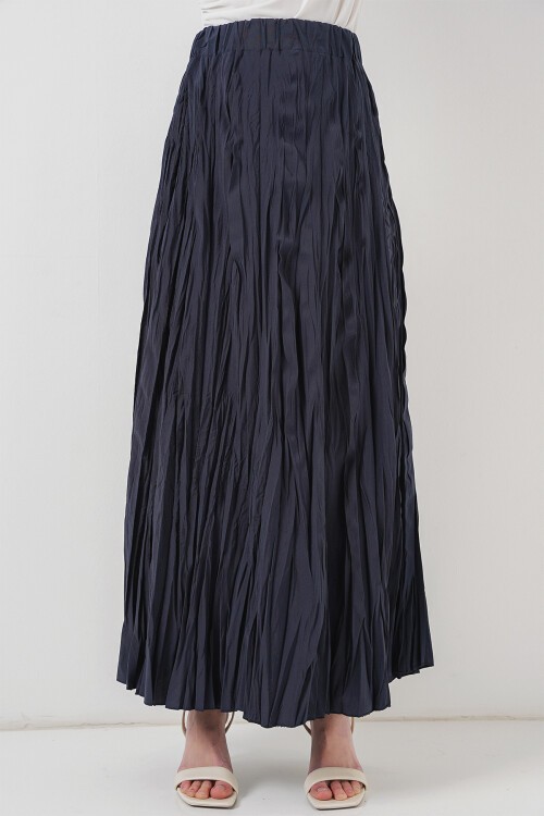 Merterium Kadın Uzun Kırışık Etek 8042 - Lacivert