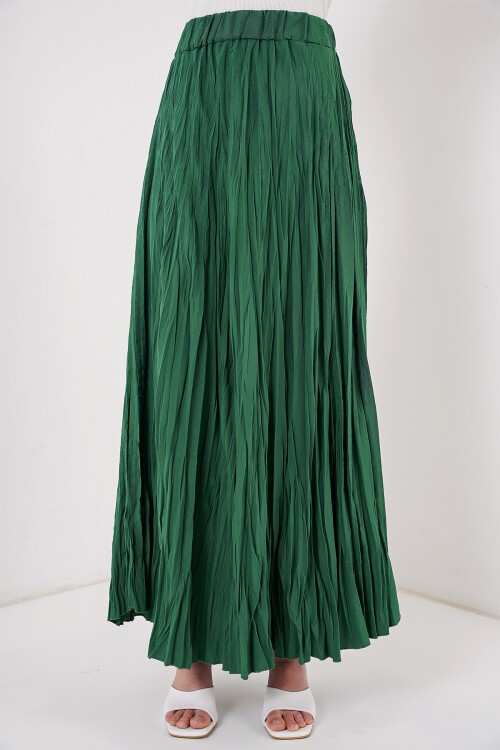 Merterium Kadın Uzun Kırışık Etek 8042 - Zümrüt Yeşili