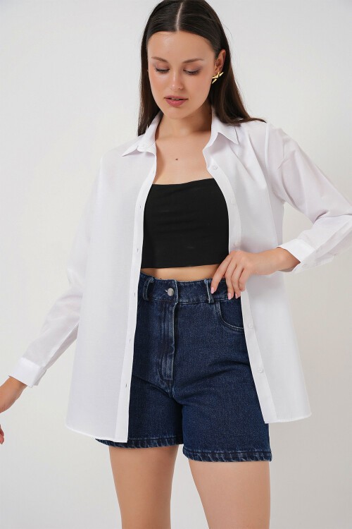 Merterium Kadın Uzun Kol Basic Gömlek 20279 - Beyaz