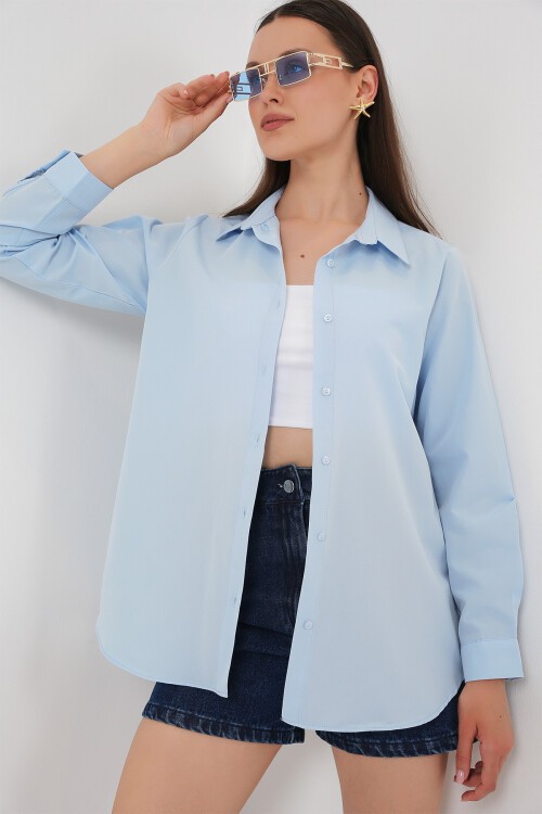 Merterium Kadın Uzun Kol Basic Gömlek 20279 - Mavi