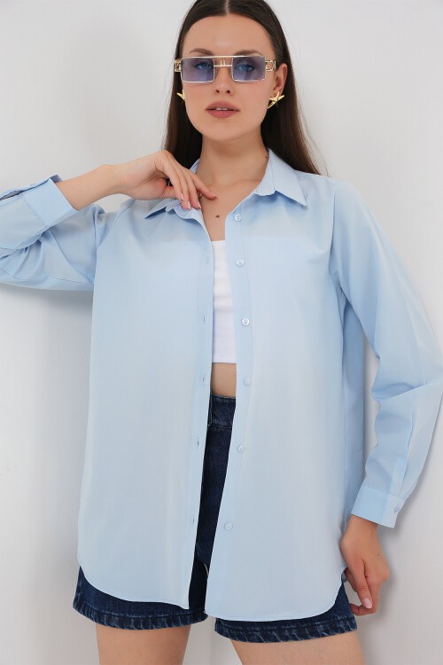 Merterium Kadın Uzun Kol Basic Gömlek 20279 - Mavi