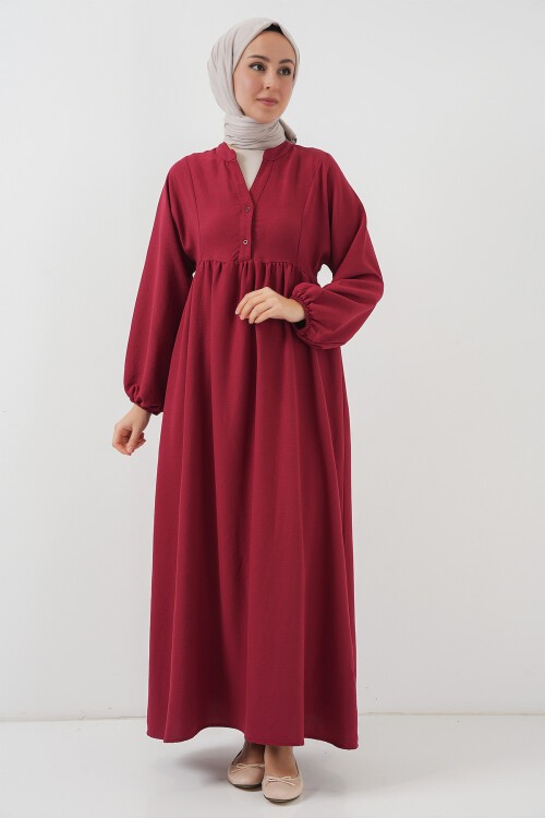 Merterium Kadın Uzun Tesettür Elbise 2525 - Bordo