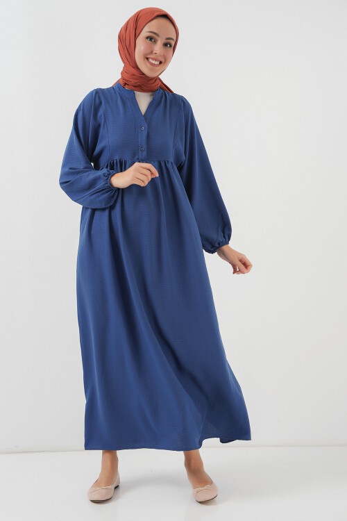 Merterium Kadın Uzun Tesettür Elbise 2525 - İndigo