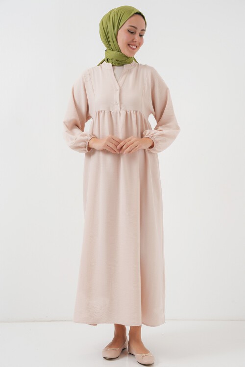 Merterium Kadın Uzun Tesettür Elbise 2525 - Krem
