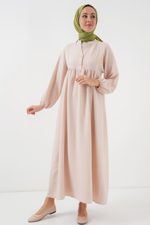 Merterium Kadın Uzun Tesettür Elbise 2525 - Krem