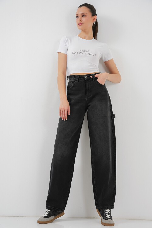 Merterium Kadın Yüksek Bel Kot Pantolon 6701 - Siyah