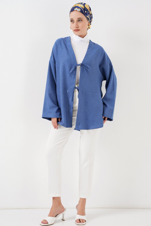 Merterium Keten Tesettür Kimono 5968 - İndigo