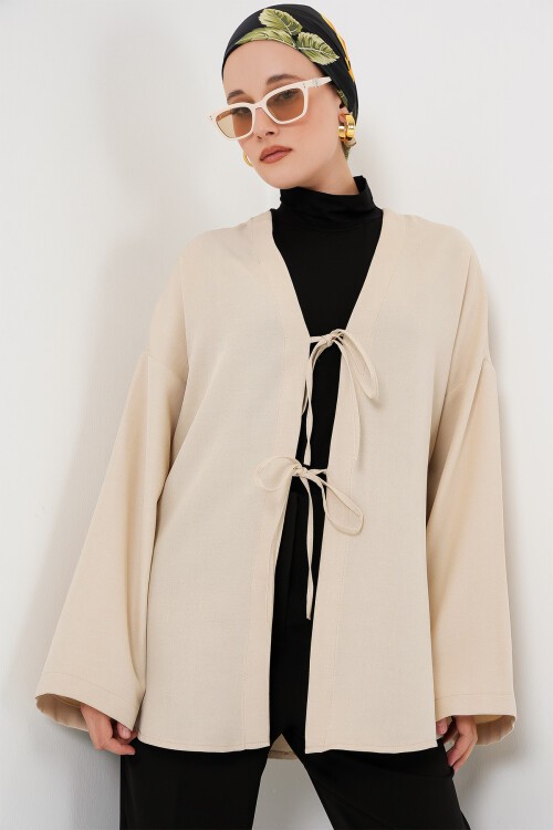 Merterium Keten Tesettür Kimono 5968 - Krem