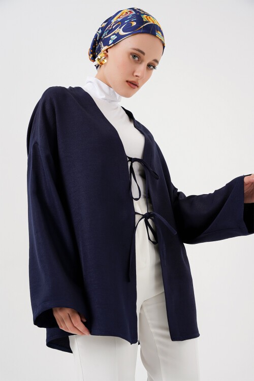 Merterium Keten Tesettür Kimono 5968 - Lacivert