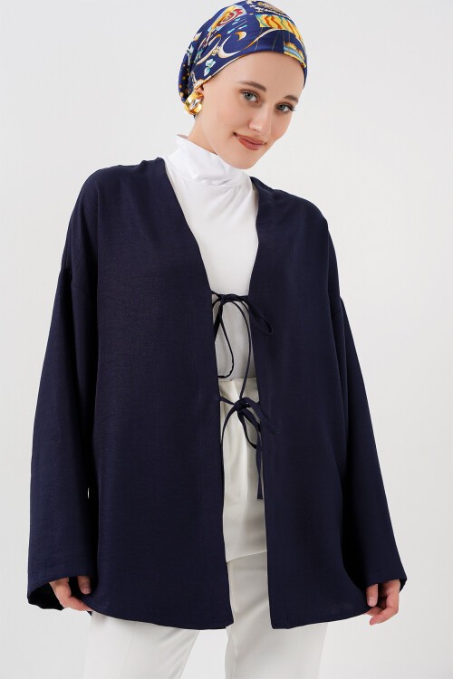 Merterium Keten Tesettür Kimono 5968 - Lacivert