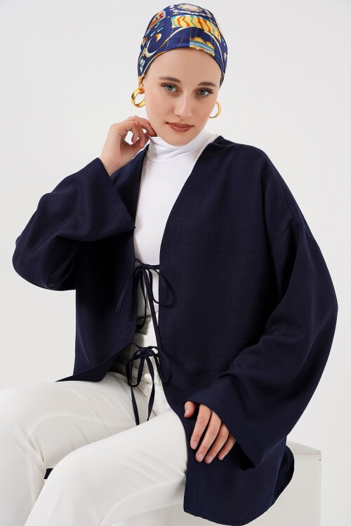 Merterium Keten Tesettür Kimono 5968 - Lacivert