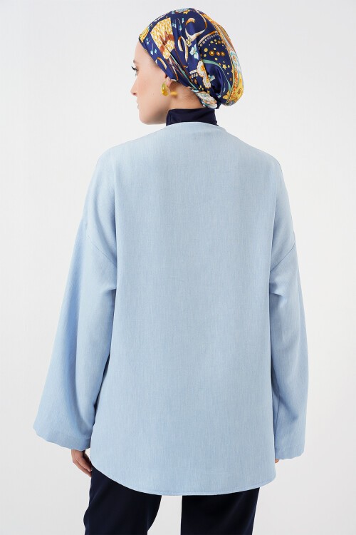 Merterium Keten Tesettür Kimono 5968 - Mavi