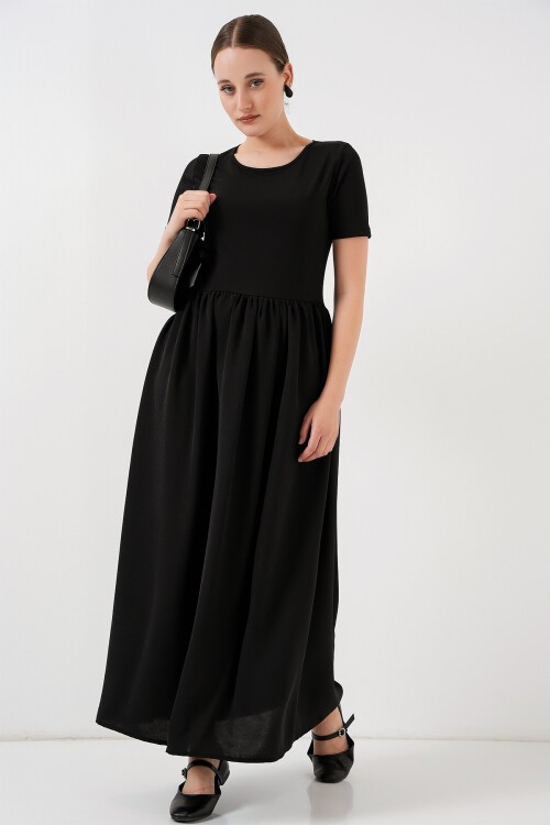 Merterium Kısa Kol Uzun Elbise 2551 - Siyah