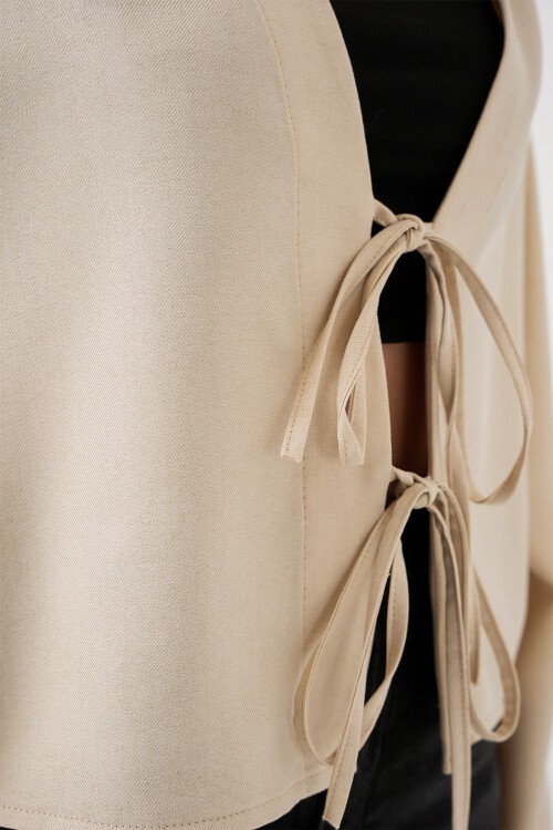 Merterium Önü Bağlamalı Keten Kimono 960 - Krem