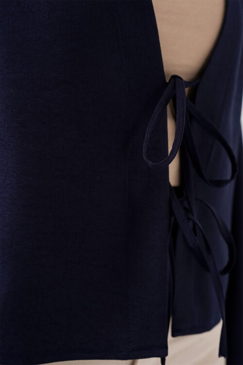 Merterium Önü Bağlamalı Keten Kimono 960 - Lacivert