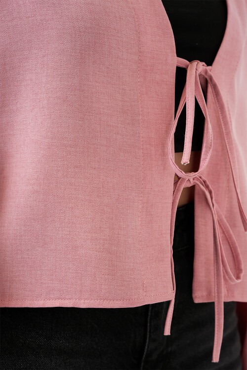 Merterium Önü Bağlamalı Keten Kimono 960 - Pudra