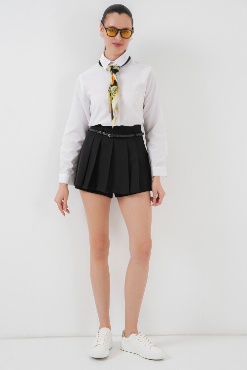 Merterium Pileli Mini Şort Etek 5336 - Siyah