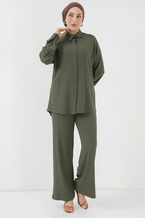 Merterium T5858 Örme Tesettür İkili Takım - Haki