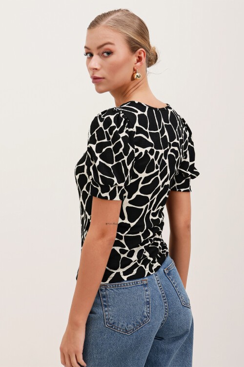 Merterium 0409 Kare Yaka Örme Bluz - H. Siyah