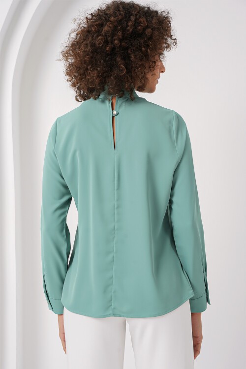 Merterium 0418 Pencere Detaylı Bluz - Su Yeşili