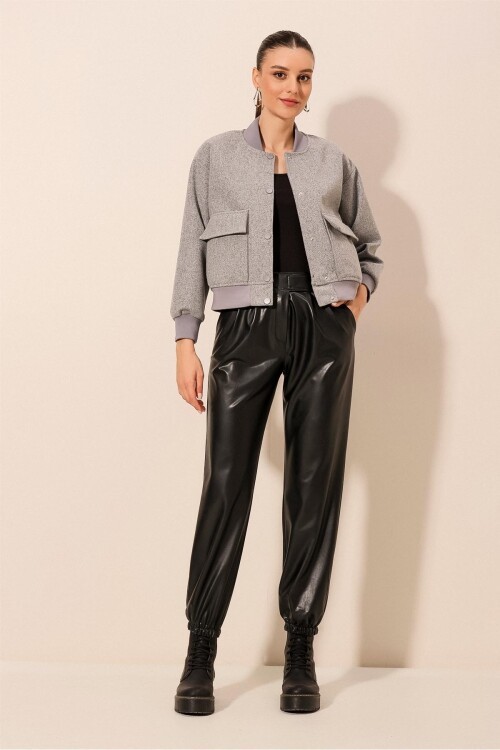 Merterium 0688 Çift Cepli Bomber Ceket - Gri