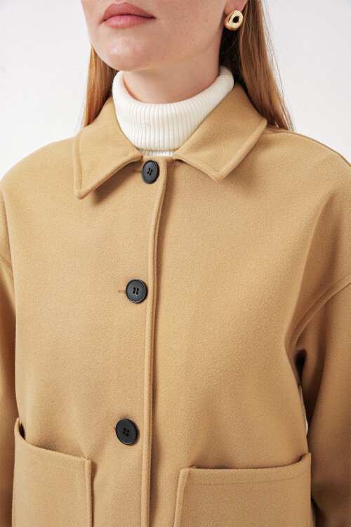 Merterium 0713 Kadın Kaşe Ceket - Hardal