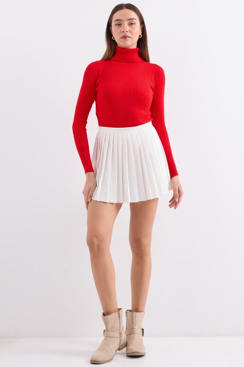 Merterium 10311 Balıkçı Yaka Triko Kazak - Kırmızı