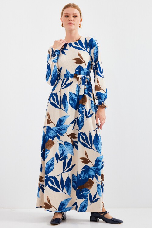 Merterium 1525 Örme Tesettür Elbise - B.Mavi