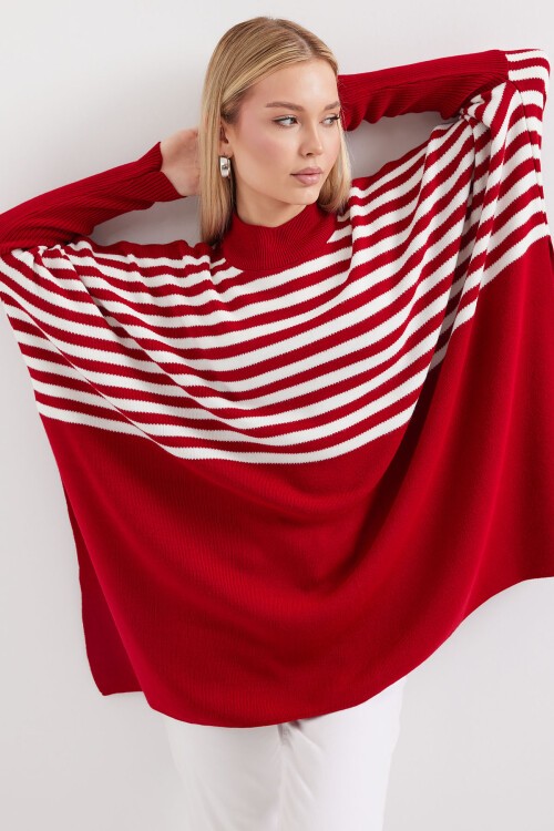 Merterium 15783 Yırtmaçlı Panço Kazak - F.Bordo