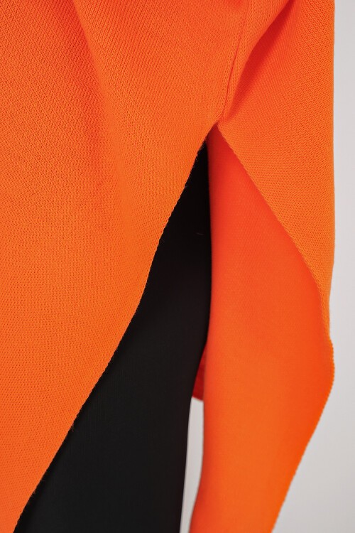 Merterium 15783 Yırtmaçlı Panço Kazak - Turuncu