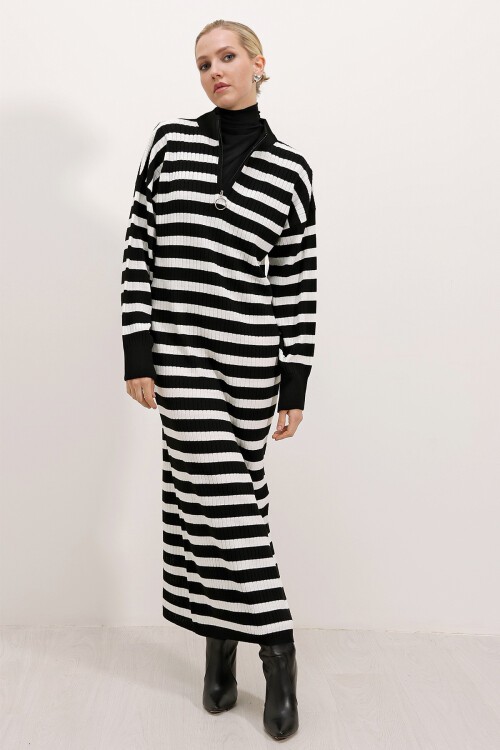 Merterium 15839 Boydan Triko Elbise - D. Siyah