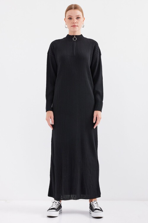 Merterium 15839 Boydan Triko Elbise - Siyah