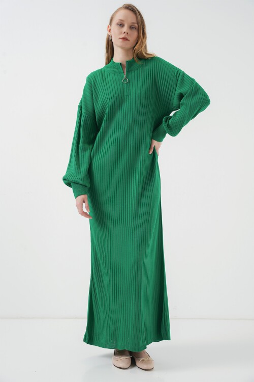 Merterium 15839 Boydan Triko Elbise - Yeşil