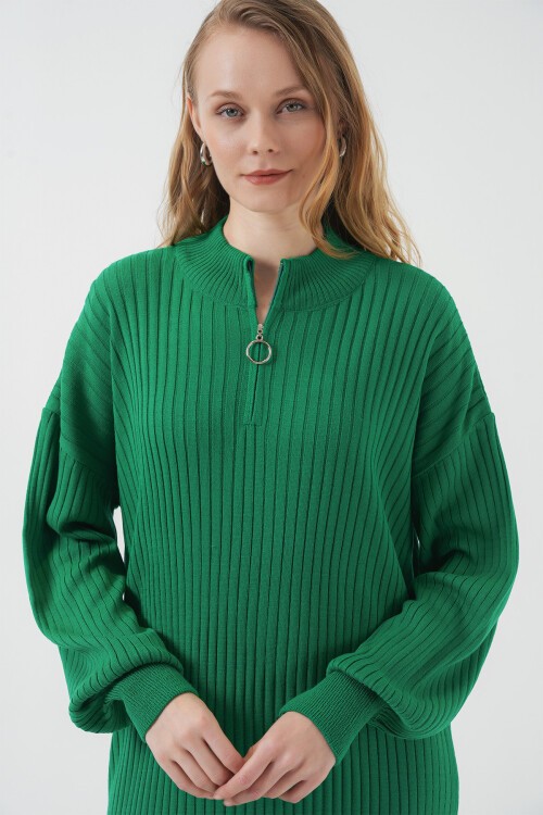 Merterium 15839 Boydan Triko Elbise - Yeşil