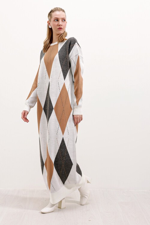 Merterium 15861 Uzun Triko Elbise - Ekru