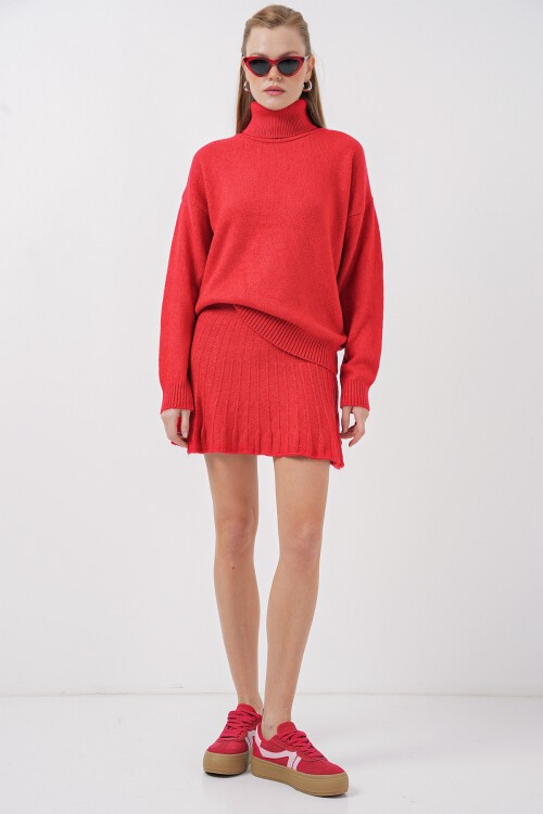 Merterium 15891 Kazak Etek Triko İkili Takım - A.Kırmızı