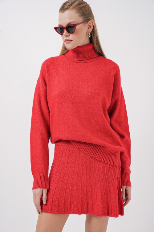 Merterium 15891 Kazak Etek Triko İkili Takım - A.Kırmızı